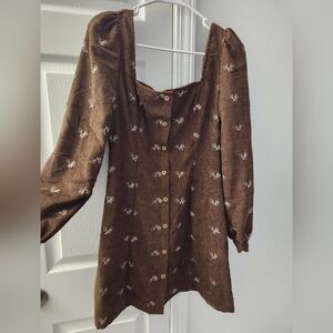 Brown Long Sleeve Corduroy Dress